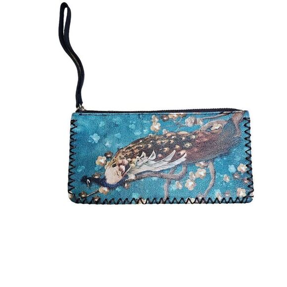 Peacock multicolor faux leather wallet Wristlet - Picture 2 of 8
